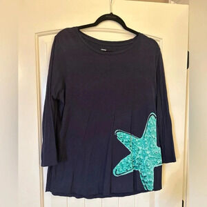 Crown and Ivy 3/4 Length Starfish Top. Size 1X. #Coastal Grandma.